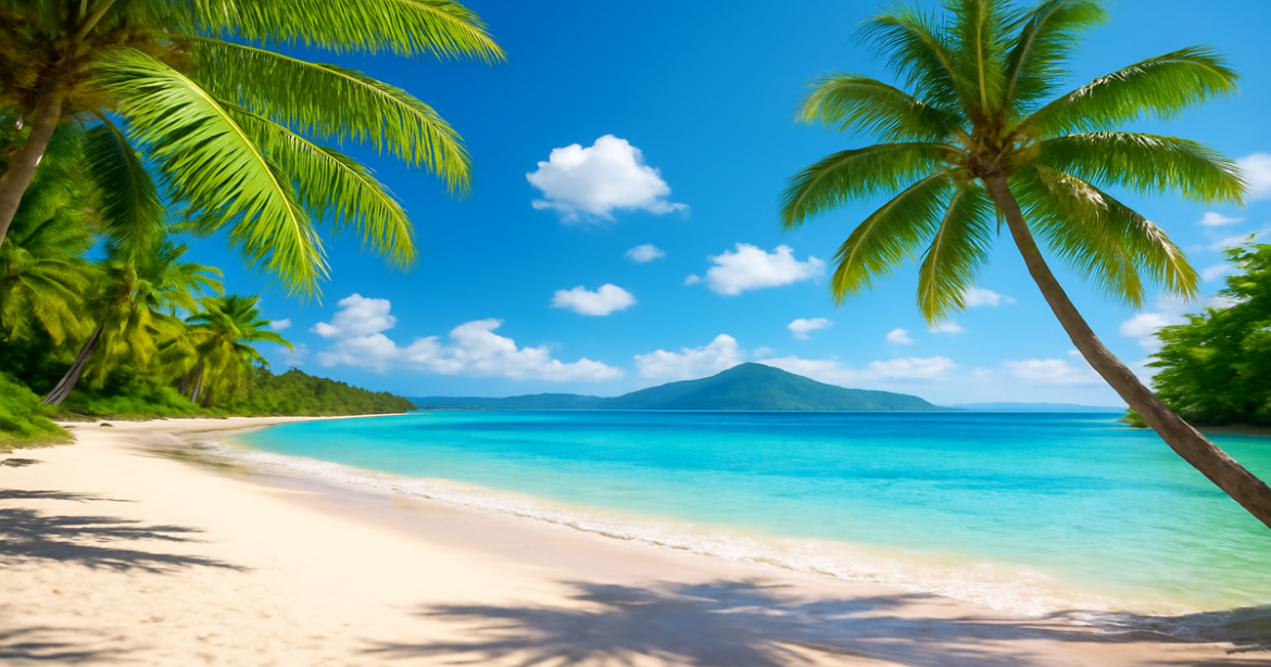 Stunning beach for vacation with clear waters and white sands, perfect for relaxation and adventure.