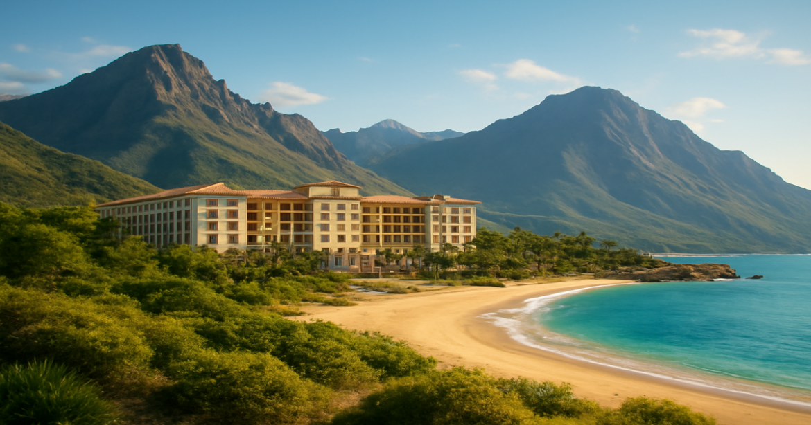 A breathtaking hotel amidst mountains and beach, perfect for выбор отеля for your dream vacation.