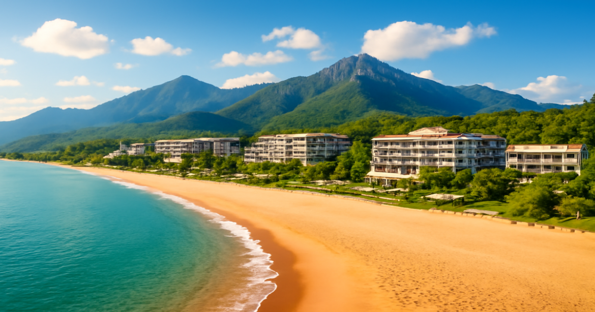 Discover the best курорты России with this inspiring beach resort image showcasing nature's beauty.