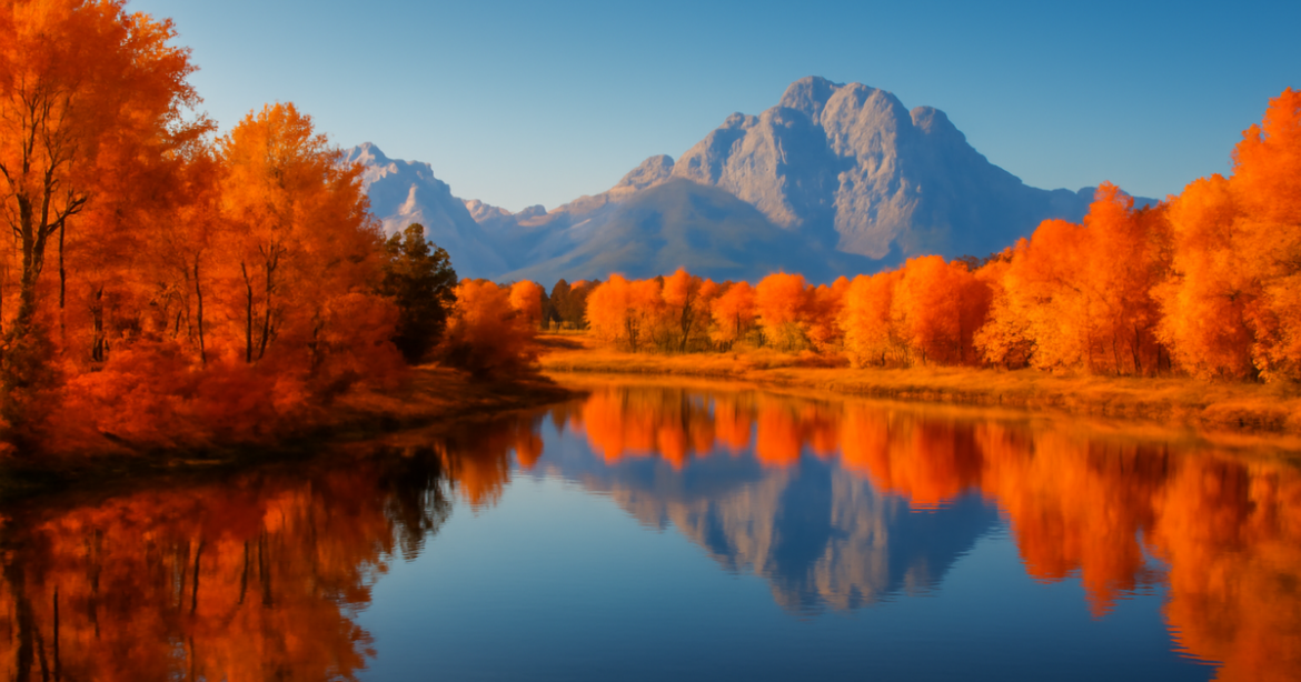 Explore stunning autumn scenery perfect for путешествия в октябре, featuring vibrant landscapes and mountains.