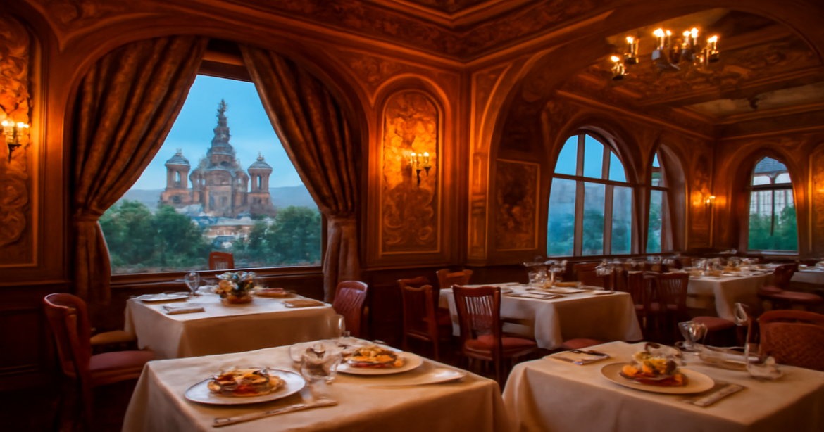 Discover the finest рестораны Москвы with elegant interiors and delicious cuisine in this inspiring image.