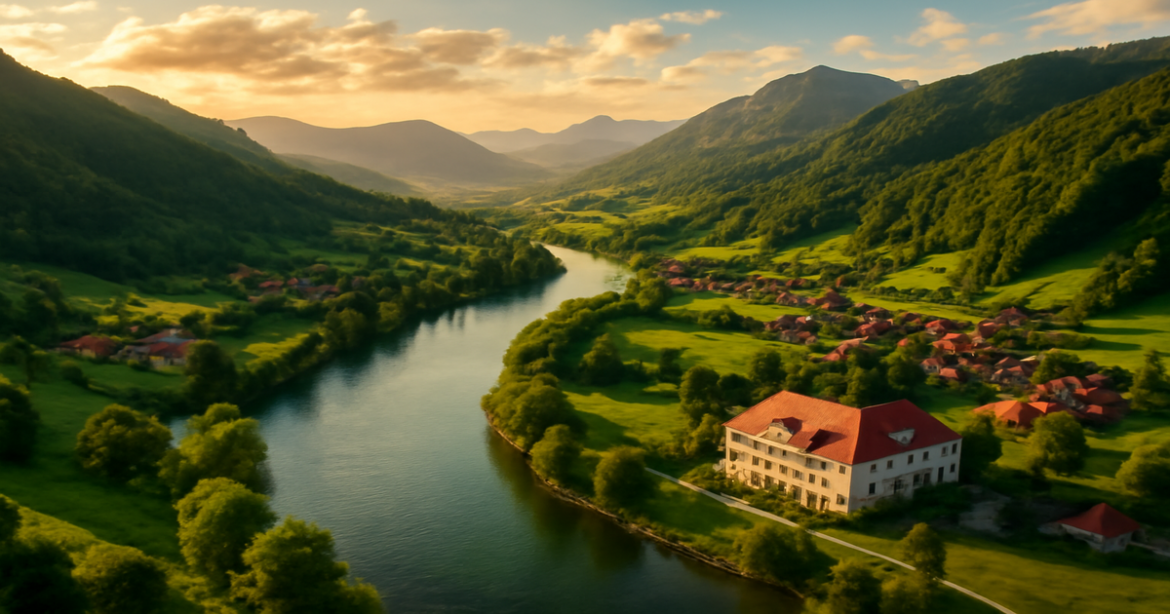 Explore недорогие поездки по Европе with this stunning aerial view of nature and travel destinations.