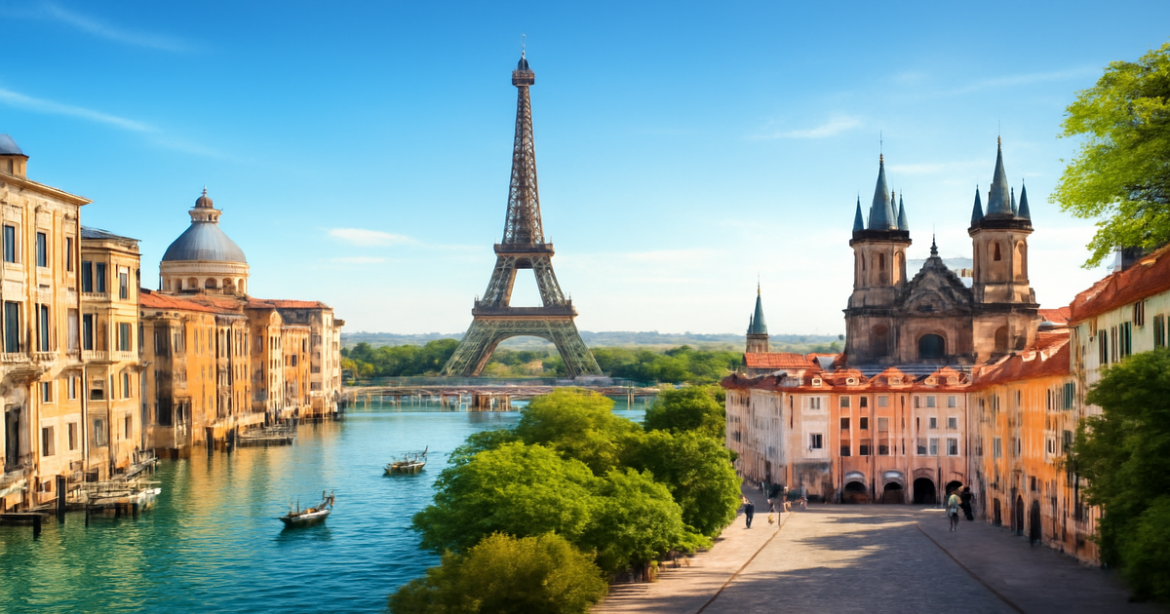 Explore the beautiful cities of Europe through stunning landscapes and iconic landmarks.