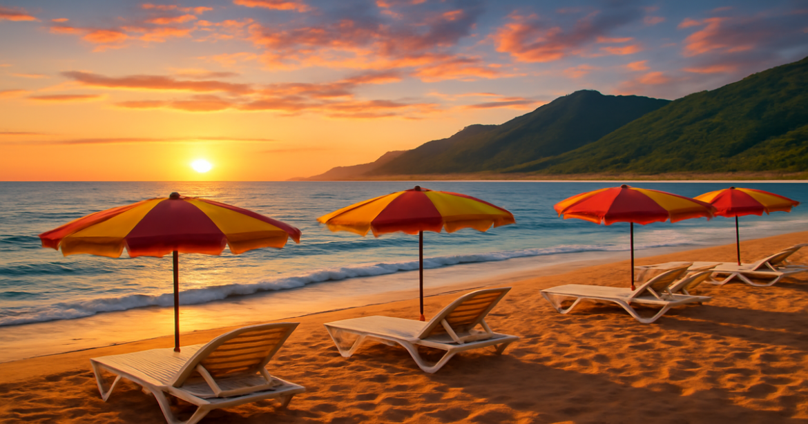 Beautiful sunset at a Black Sea beach, perfect for отдых на Черном море.