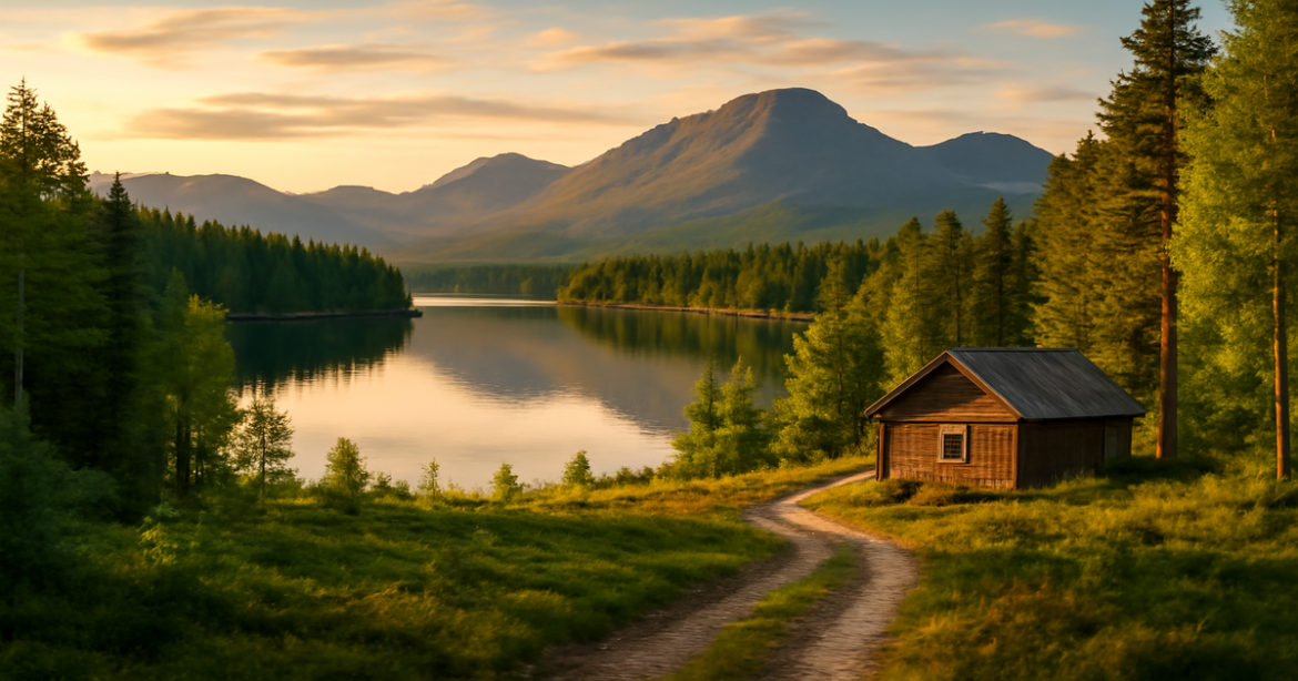 Stunning landscape of Karelia, perfect for отдых в Карелии with lakes, forests, and mountains.