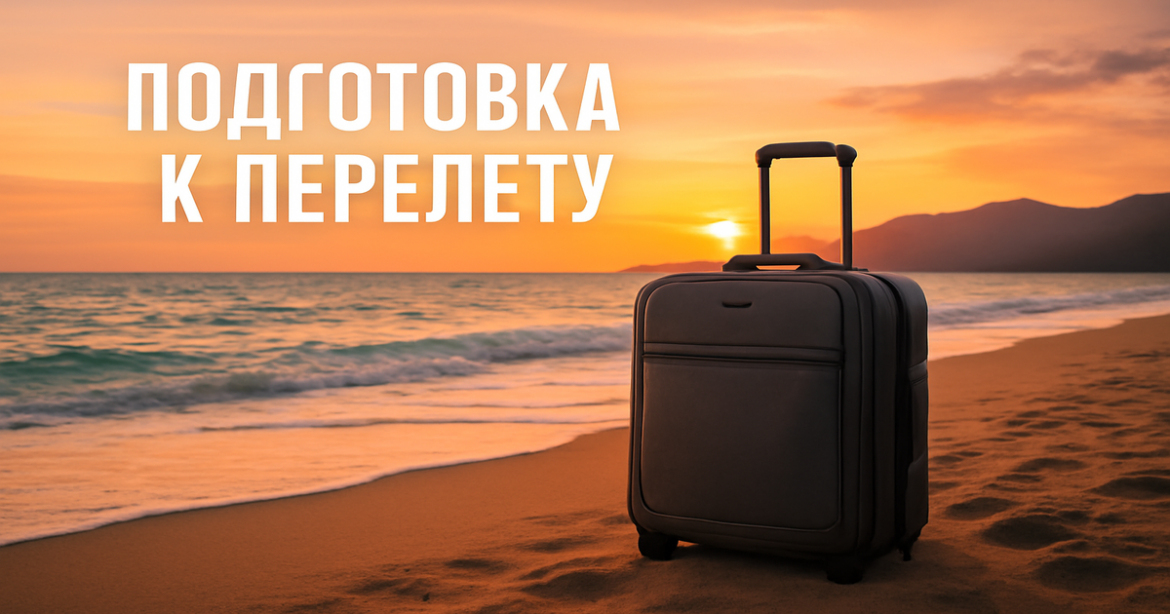 Inspiring beach scene symbolizing подготовка к перелету with a suitcase at sunset.