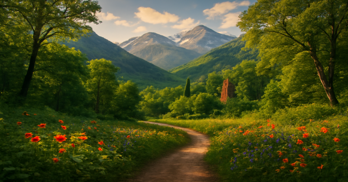 Explore туристические маршруты Краснодарского края with stunning mountains and vibrant nature landscapes.