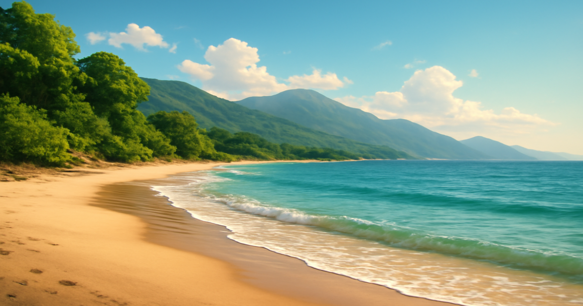 Beautiful beach landscape illustrating подготовка к перелету for a comfortable travel experience.