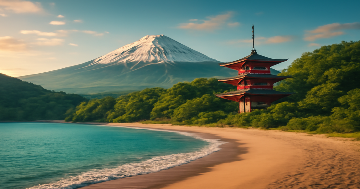 Stunning landscape for путешествие по Японии, showcasing mountains, beaches, and nature's beauty.