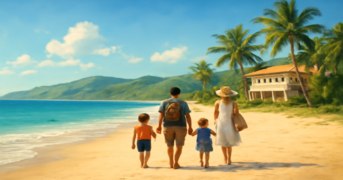 Inspiring family travel scene featuring a beach destination, perfect for семейные путешествия.