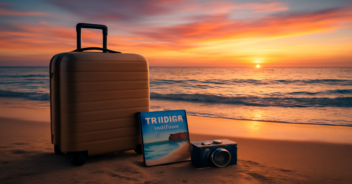 Inspiring travel image illustrating советы по авиаперелетам with a beautiful beach sunset backdrop.