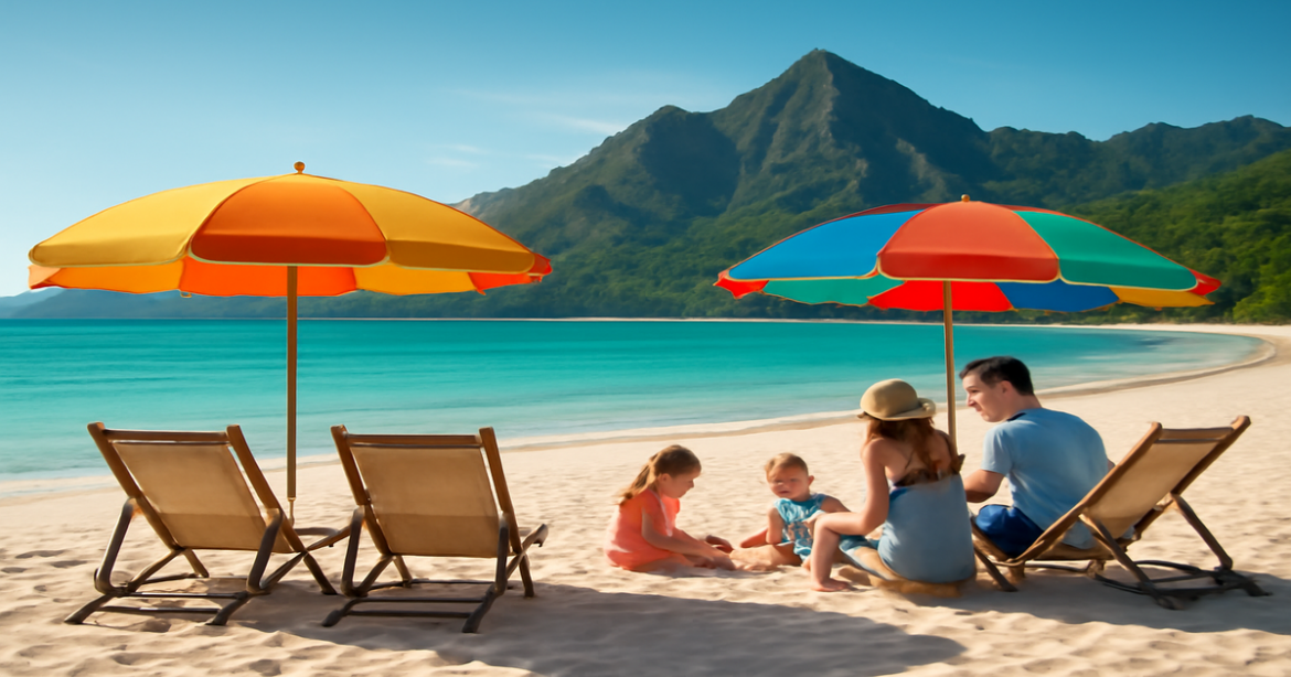 Inspiring beach destination image for организация семейного отпуска, highlighting family-friendly travel options.