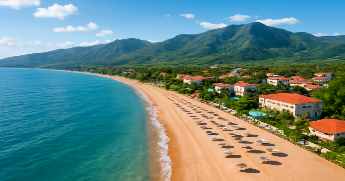 Explore beautiful budgetные курорты России with serene beaches and stunning mountain backdrops.