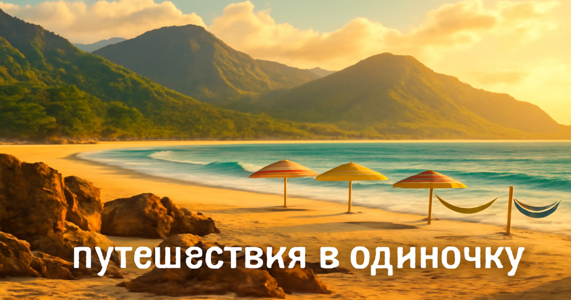 Inspiring travel destinations for путешествия в одиночку featuring a beautiful beach and mountains.
