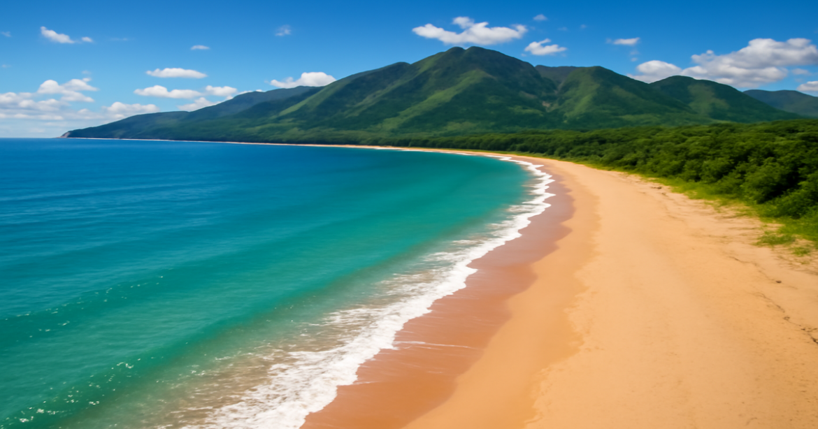 Explore the beauty of пляжи России with this breathtaking aerial view of a perfect beach.