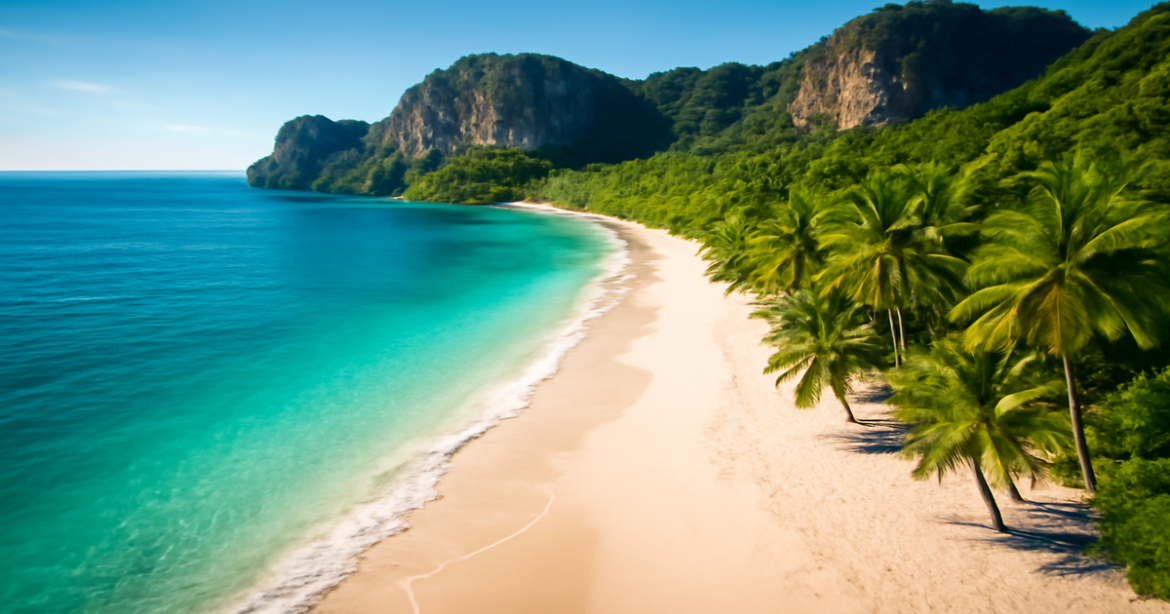Explore the breathtaking красивые пляжи мира with this stunning aerial view of a tropical paradise.