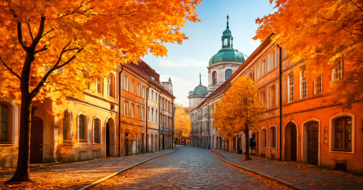 Explore beautiful cities of Europe in autumn, showcasing vibrant landscapes and charming architecture.