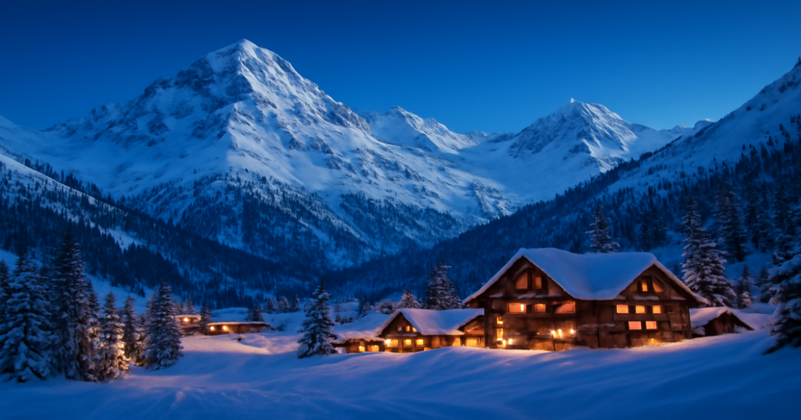Discover breathtaking зимние направления with snow-covered mountains and a cozy ski resort.